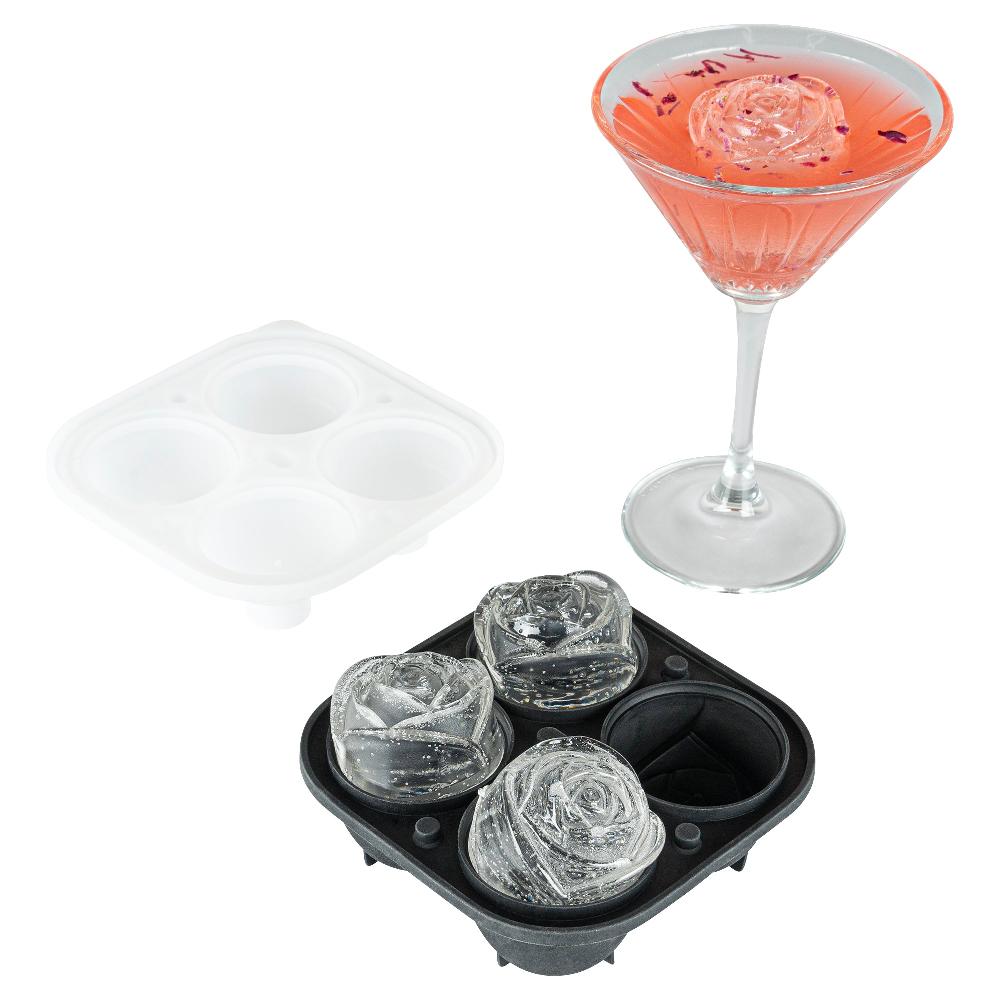 restaurantware Bar Lux Black Silicone Ice Mold - 2" Rose 4 Compartments - 1 count box