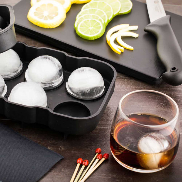 Restaurantware Bar Lux Black Silicone Ice Mold - 2" Sphere 6 Compartments - 1 Count Box