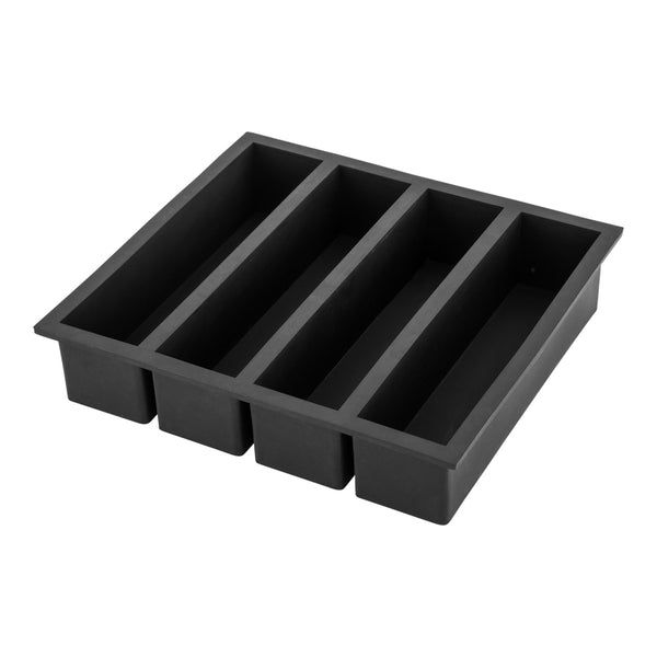 Restaurantware Bar Lux Black Silicone Ice Mold - 5 1/4" X 1 1/4" Slab 4 Compartments - 1 Count Box