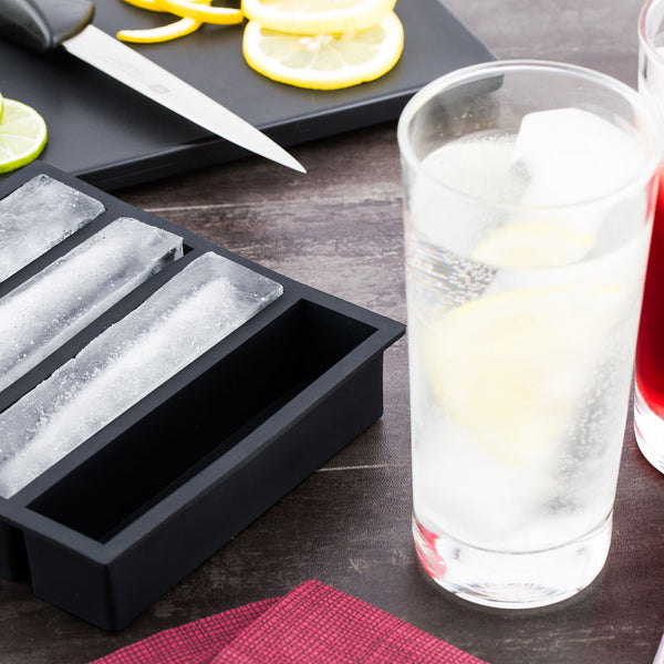 Restaurantware Bar Lux Black Silicone Ice Mold - 5 1/4" X 1 1/4" Slab 4 Compartments - 1 Count Box