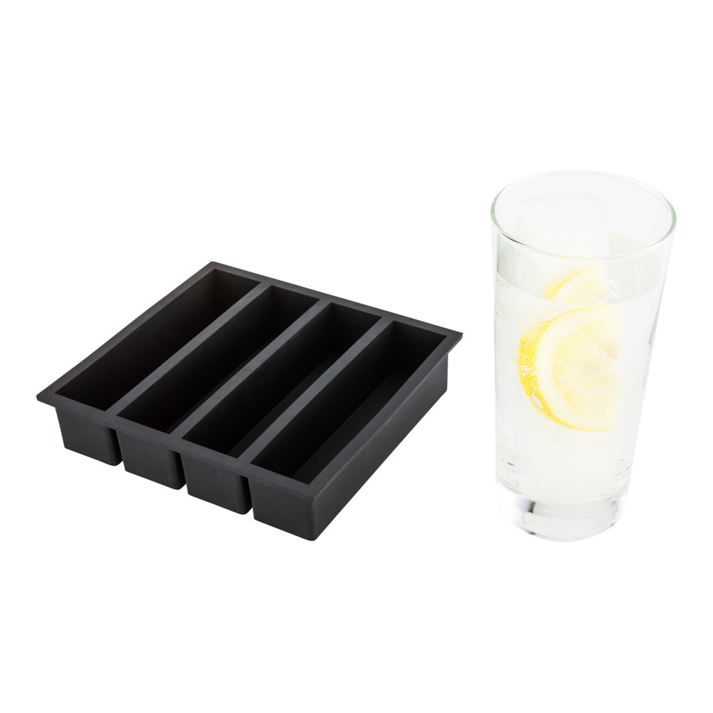 restaurantware Bar Lux Black Silicone Ice Mold - 5 1/4" x 1 1/4" Slab 4 Compartments - 1 count box