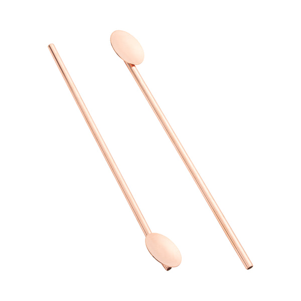 Restaurantware Bar Lux Copper-Plated Stainless Steel Julep Spoon Straw - 7 1/2" - 2 Count Box