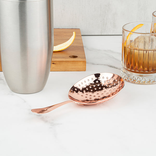 Restaurantware Bar Lux Copper-Plated Stainless Steel Julep Strainer - 6 1/2" - 1 Count Box