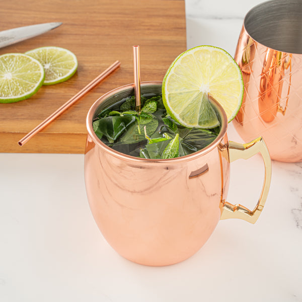 Restaurantware Bar Lux Copper-Plated Stainless Steel Straw - 5" - 2 Count Box