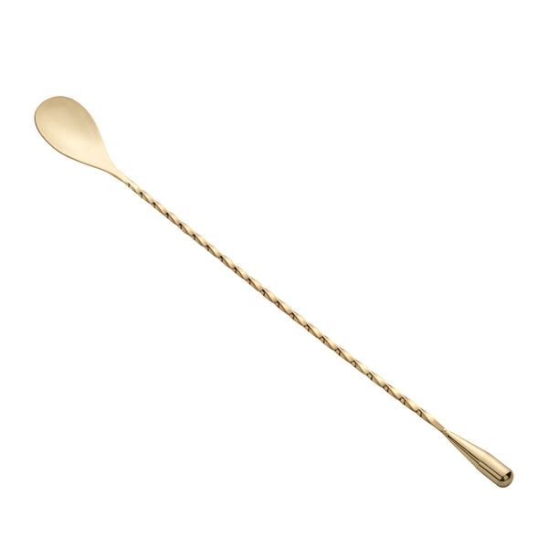 Restaurantware Bar Lux Gold-Plated Stainless Steel Belicoso Barspoon - 12" - 1 Count Box