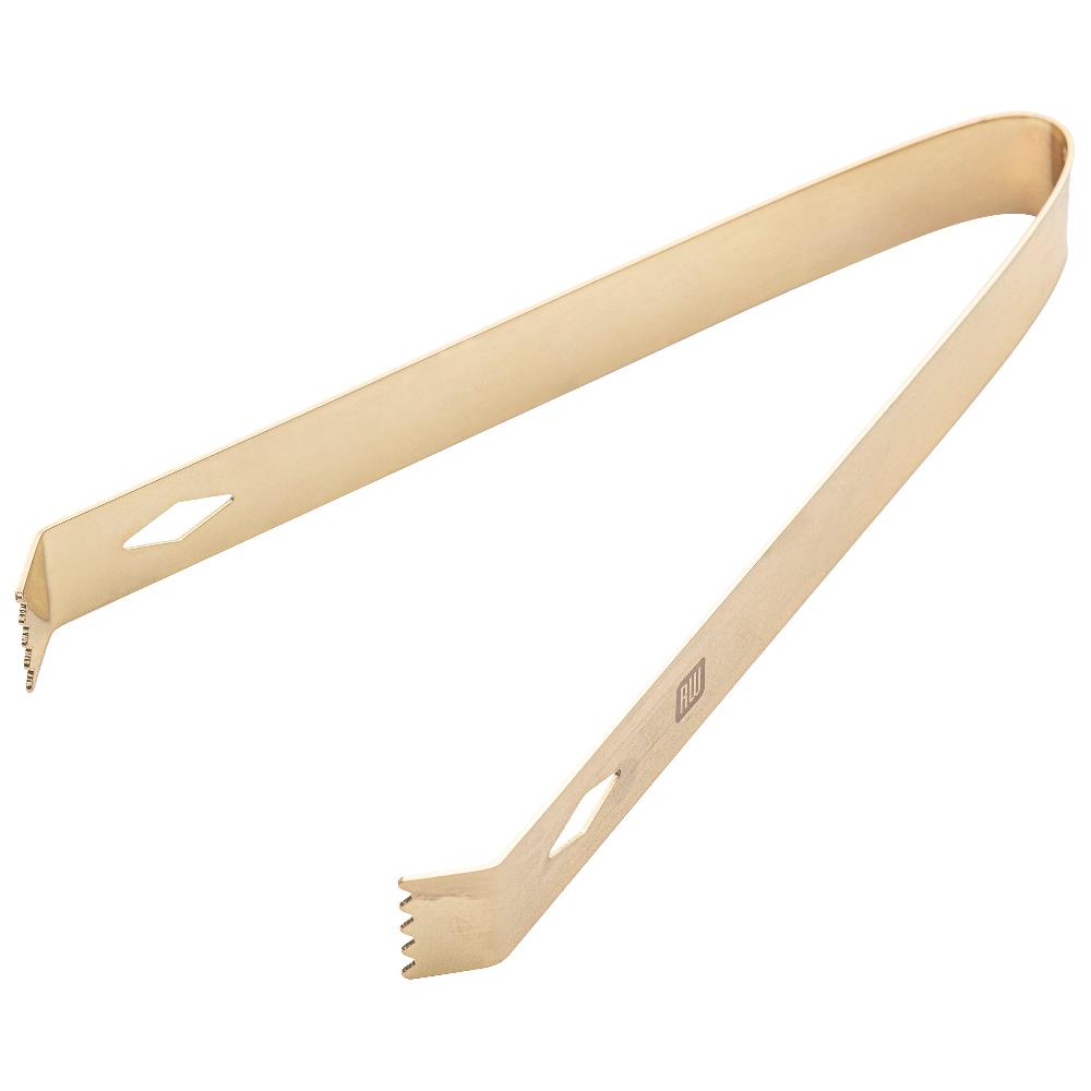 restaurantware Bar Lux Gold-Plated Stainless Steel Ice Tongs - 6 1/4" x 2 1/2" x 3/4" - 1 count box