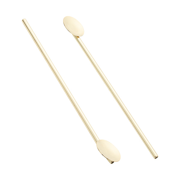 Restaurantware Bar Lux Gold-Plated Stainless Steel Julep Spoon Straw - 7 1/2" - 2 Count Box