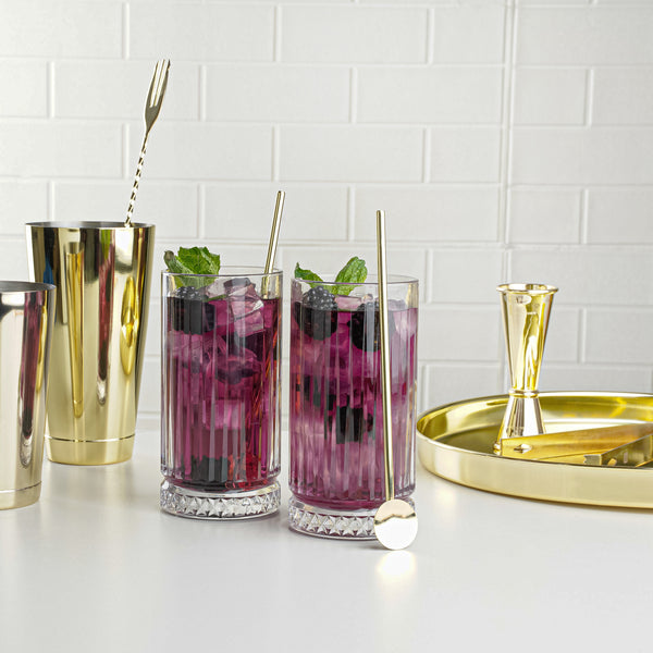 Restaurantware Bar Lux Gold-Plated Stainless Steel Julep Spoon Straw - 7 1/2" - 2 Count Box