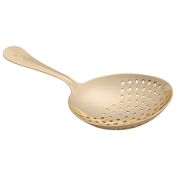 Restaurantware Bar Lux Gold-Plated Stainless Steel Julep Strainer - 6 1/2" - 1 Count Box