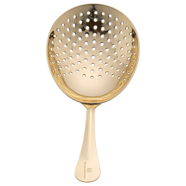 Restaurantware Bar Lux Gold-Plated Stainless Steel Julep Strainer - 6 1/2" - 1 Count Box