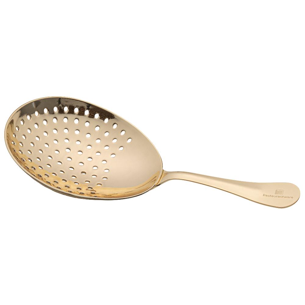 restaurantware Bar Lux Gold-Plated Stainless Steel Julep Strainer - 6 1/2" - 1 count box