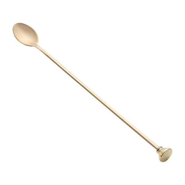 Restaurantware Bar Lux Gold-Plated Stainless Steel Muddler Barspoon - 12" X 1 1/4" X 3/4" - 1 Count Box