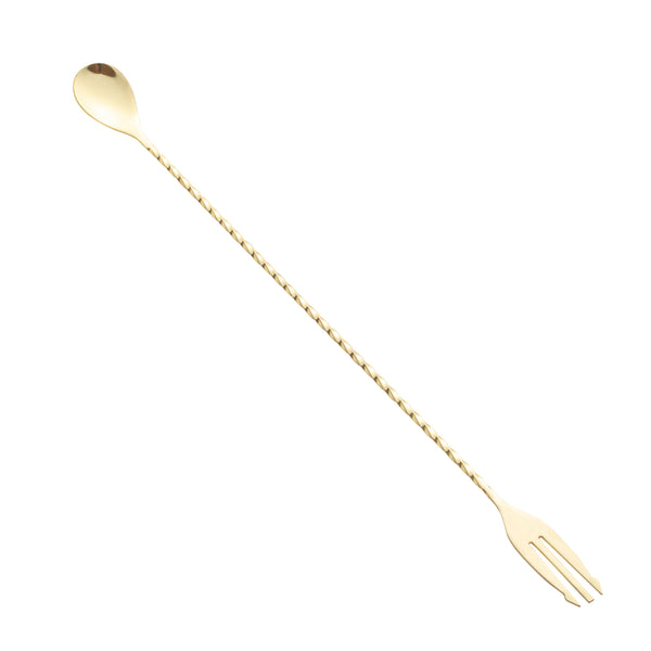 Restaurantware Bar Lux Gold-Plated Stainless Steel Trident Barspoon - 16" - 1 Count Box