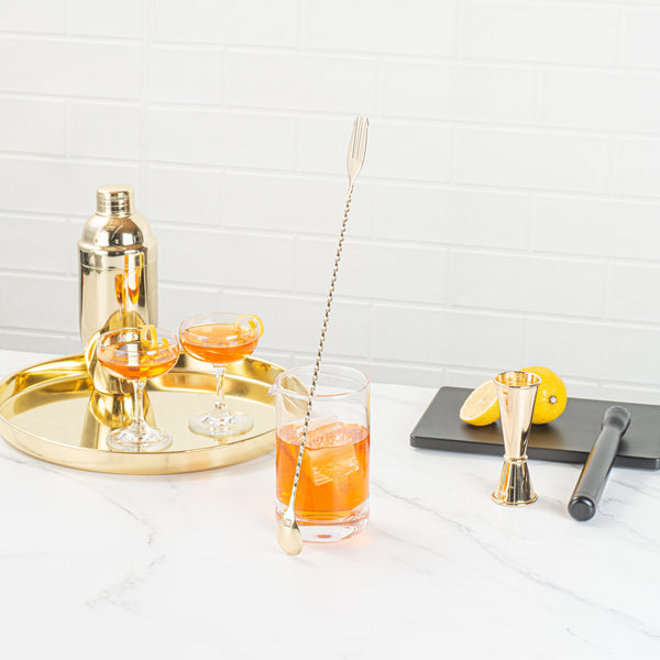 Restaurantware Bar Lux Gold-Plated Stainless Steel Trident Barspoon - 16" - 1 Count Box