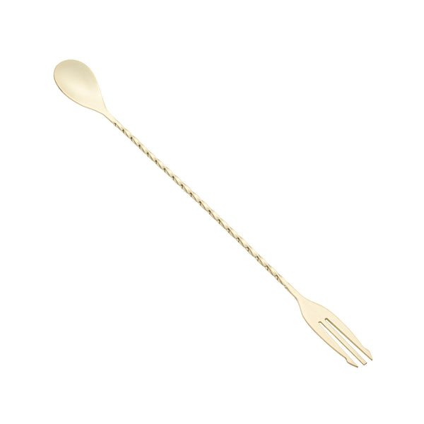 Restaurantware Bar Lux Gold-Plated Stainless Steel Trident Barspoon - 12" - 1 Count Box
