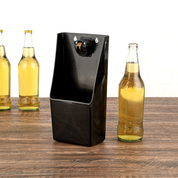 Restaurantware Bar Lux Rectangle Black Bottle Cap Catcher - With Bottle Opener - 8 1/4" X 5 1/2" X 3" - 10 Count Box