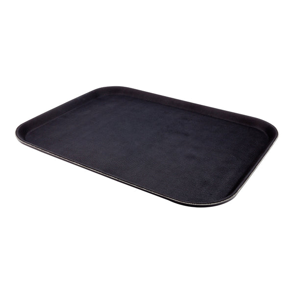 Restaurantware Bar Lux Rectangle Black Plastic Serving Tray - Non-Slip - 18" X 14" - 1 Count Box