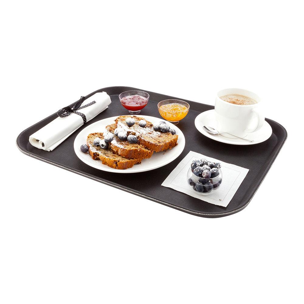 restaurantware Bar Lux Rectangle Black Plastic Serving Tray - Non-Slip - 18" x 14" - 1 count box