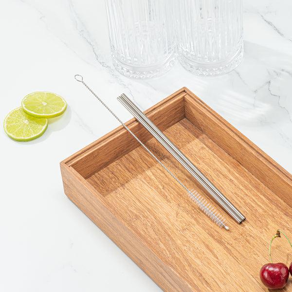 Restaurantware Bar Lux Silver Stainless Steel Straw Cleaning Brush - Reusable - 9 1/2" X 1" X 1" - 2 Count Box