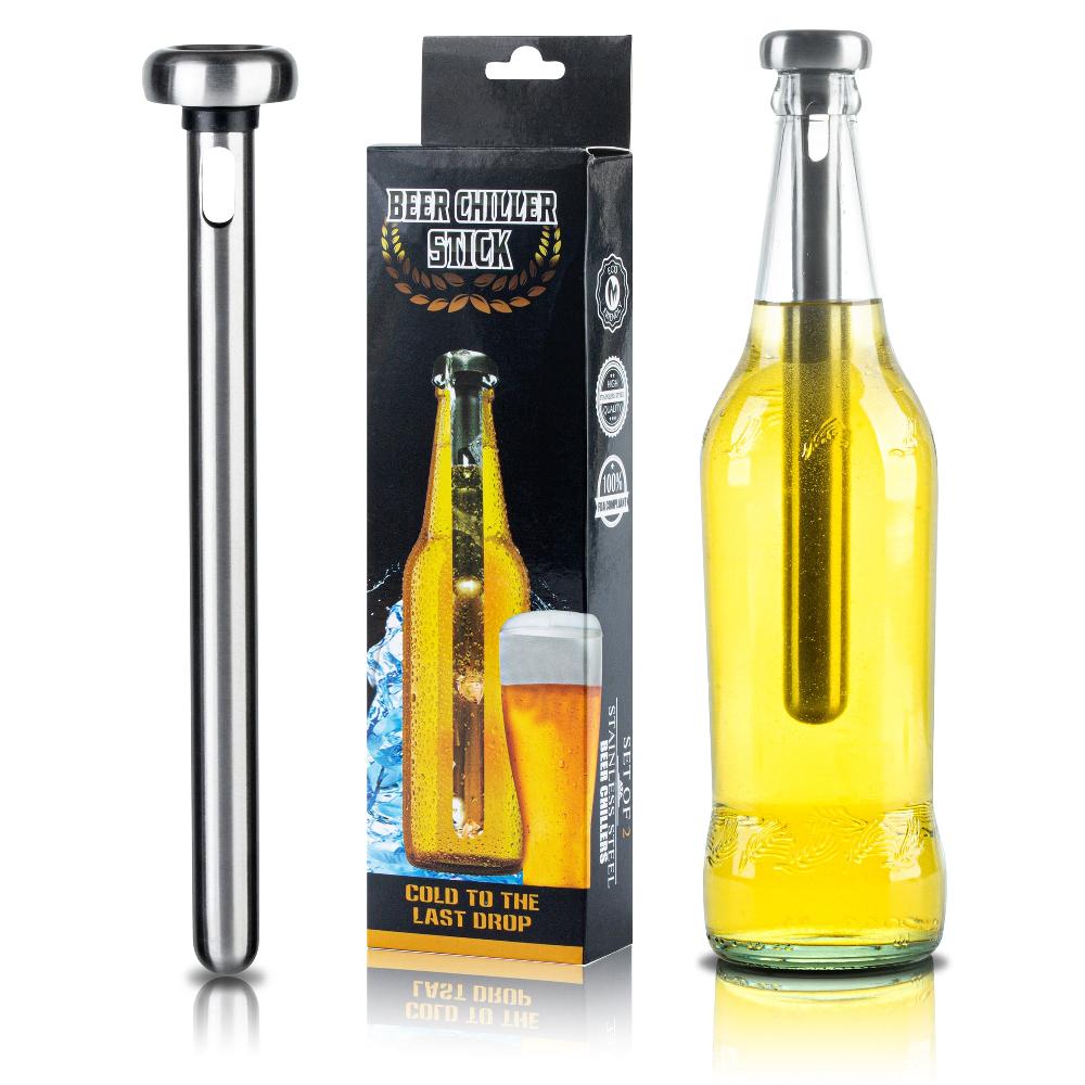 restaurantware Bar Lux Stainless Steel 2-Piece Beer Chiller Stick Set - 8 1/4" - 1 count box