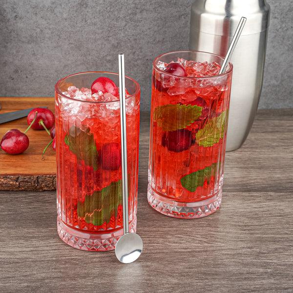 Restaurantware Bar Lux Stainless Steel Julep Spoon Straw - 7 1/2" - 2 Count Box