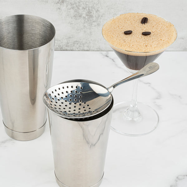 Restaurantware Bar Lux Stainless Steel Julep Strainer - Mirrored Finish - 6 1/2" - 1 Count Box