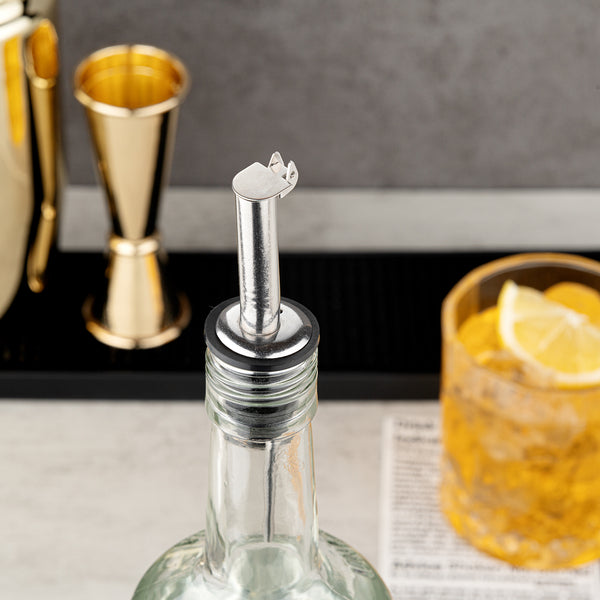 Restaurantware Bar Lux Stainless Steel Liquor Pourer - With Flip Cap - 4 1/4" X 1" X 1" - 10 Count Box