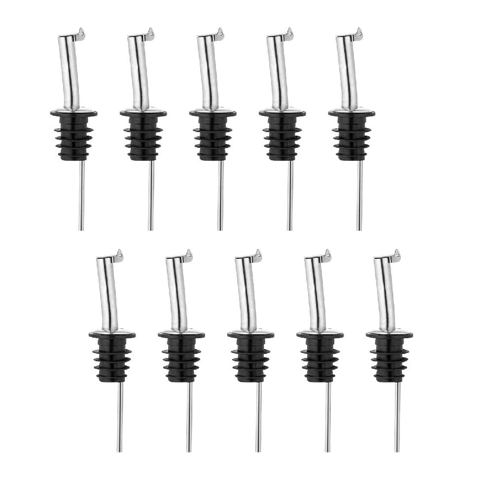 restaurantware Bar Lux Stainless Steel Liquor Pourer - with Flip Cap - 4 1/4" x 1" x 1" - 10 count box