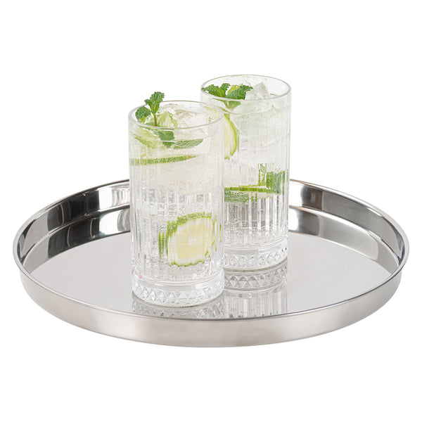 Restaurantware Bar Lux Stainless Steel Serving Tray - Mirrored Finish - 12 1/2" X 12 1/2" X 1" - 1 Count Box