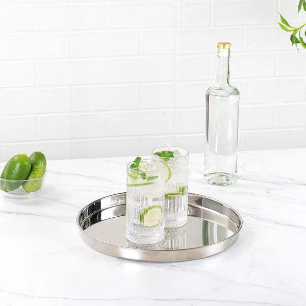 Restaurantware Bar Lux Stainless Steel Serving Tray - Mirrored Finish - 12 1/2" X 12 1/2" X 1" - 1 Count Box