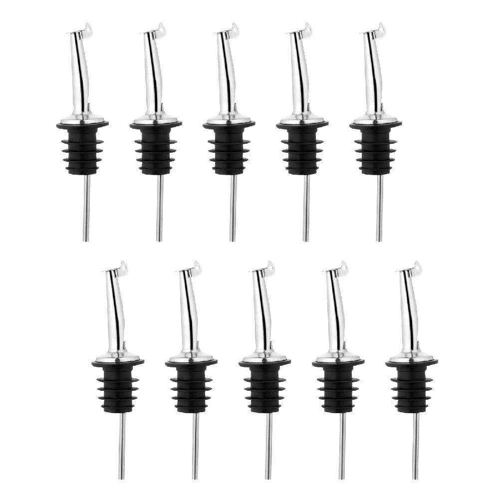 restaurantware Bar Lux Stainless Steel Tapered Liquor Pourer - with Flip Cap - 4 1/4" x 1" x 1" - 10 count box