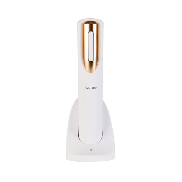 Restaurantware Bar Lux White And Rose Gold Electric Wine Opener - With Charging Base And Wine Foil Cutter - 1 Count Box