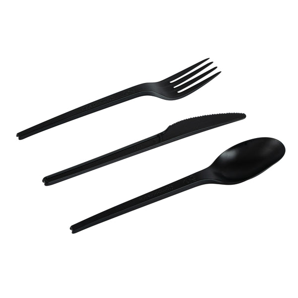 Restaurantware Basic Nature Black CPLA Plastic Cutlery Set - Heat-Resistant Compostable - 6 1/2" - 290 Count Box