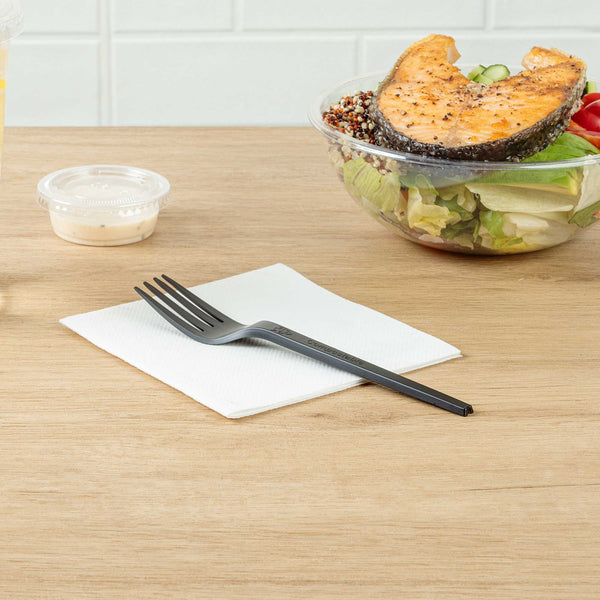 Restaurantware Basic Nature Black CPLA Plastic Fork - Heat-Resistant Compostable - 6 1/2" X 1" X 1/2" - 250 Count Box