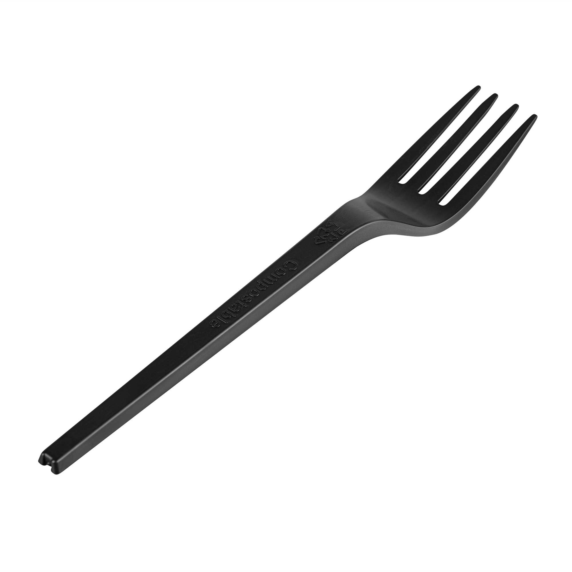 restaurantware Basic Nature Black CPLA Plastic Fork - Heat-Resistant Compostable - 6 1/2" x 1" x 1/2" - 250 count box