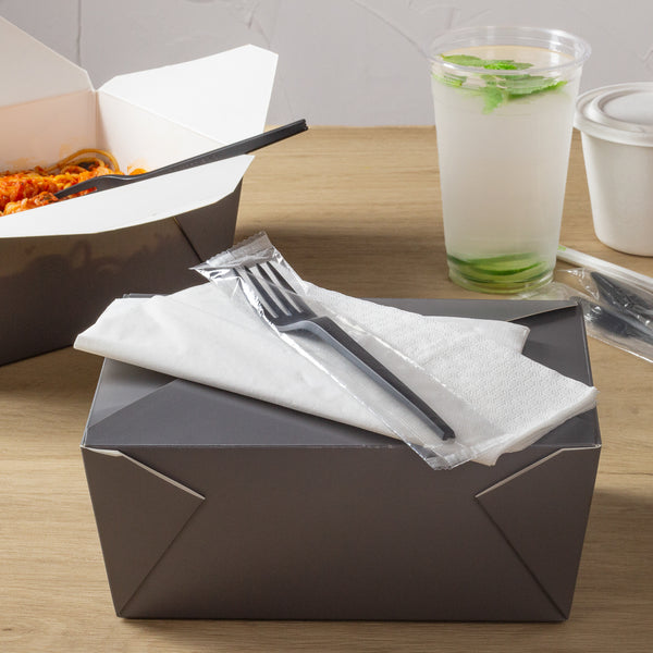 Restaurantware Basic Nature Black CPLA Plastic Fork - Wrapped Heat-Resistant Compostable - 6 1/2" - 250 Count Box