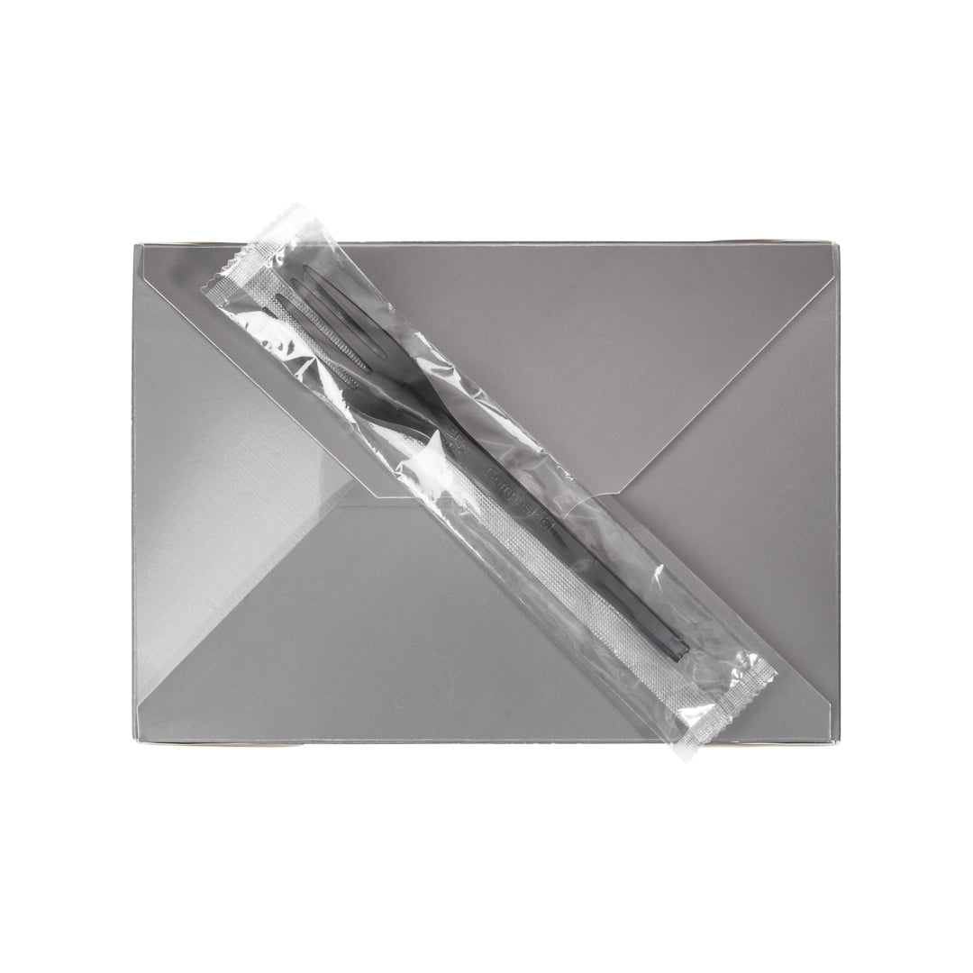 restaurantware Basic Nature Black CPLA Plastic Fork - Wrapped Heat-Resistant Compostable - 6 1/2" - 250 count box