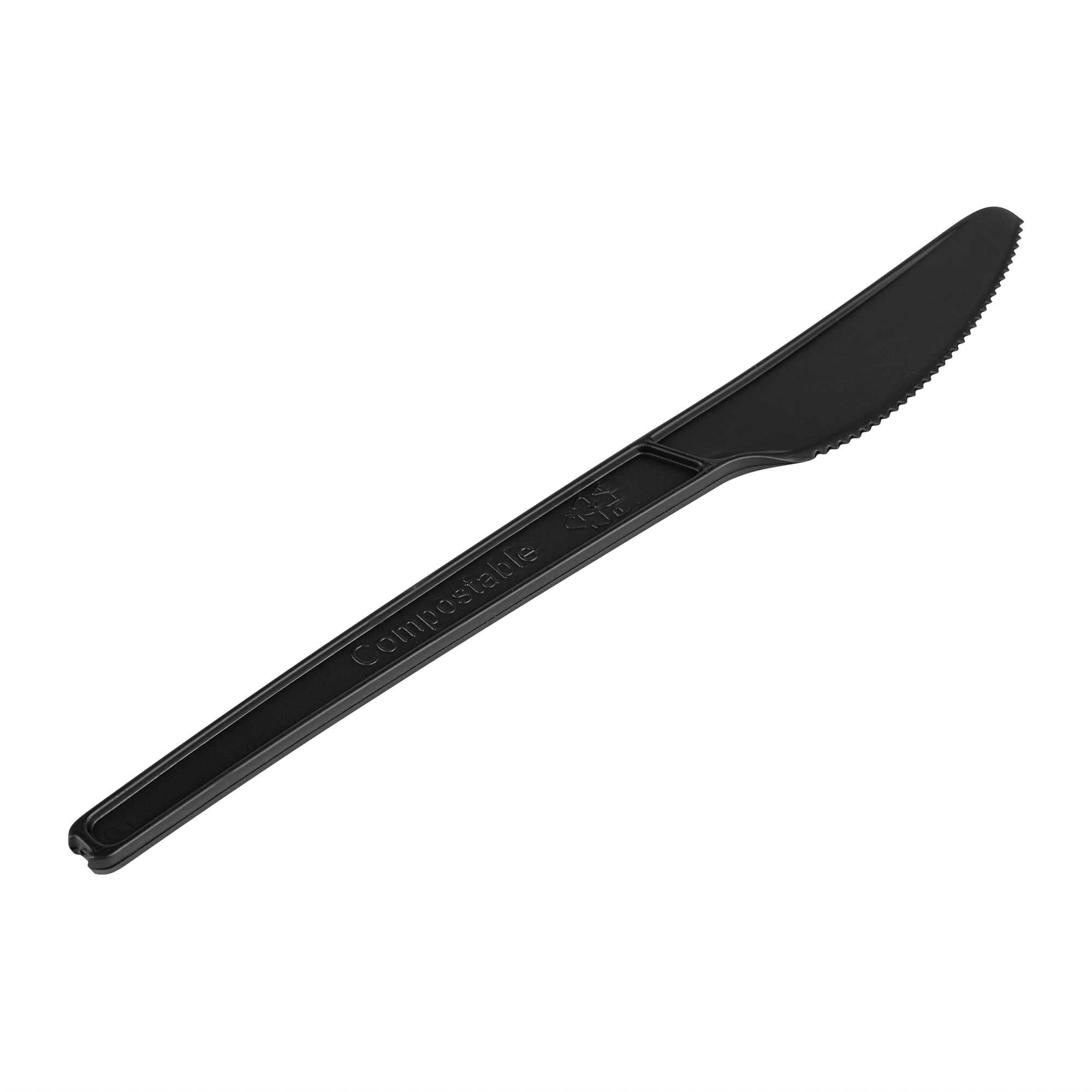 restaurantware Basic Nature Black CPLA Plastic Knife - Heat-Resistant Compostable - 6 1/2" x 1/2" - 250 count box