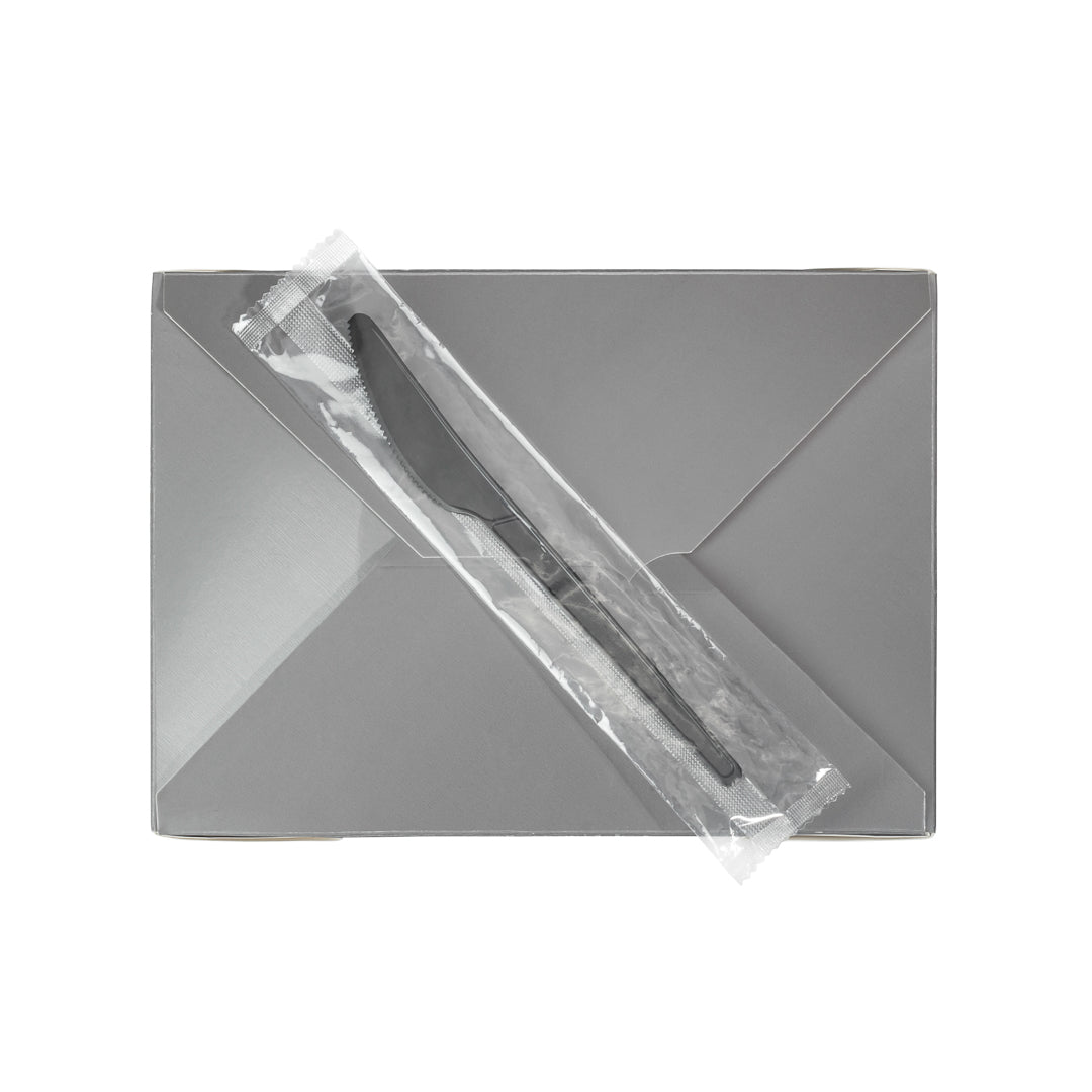 restaurantware Basic Nature Black CPLA Plastic Knife - Wrapped Heat-Resistant Compostable - 6 1/2" - 250 count box