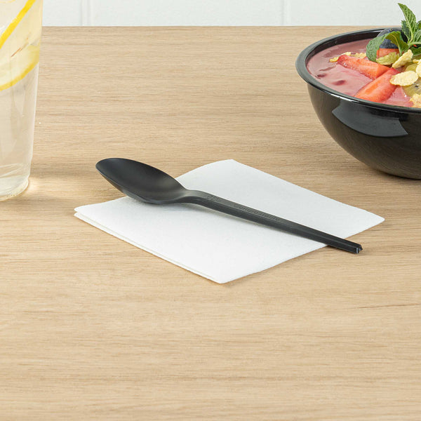 Restaurantware Basic Nature Black CPLA Plastic Spoon - Heat-Resistant Compostable - 6 1/2" X 1 1/4" X 1/2" - 250 Count Box