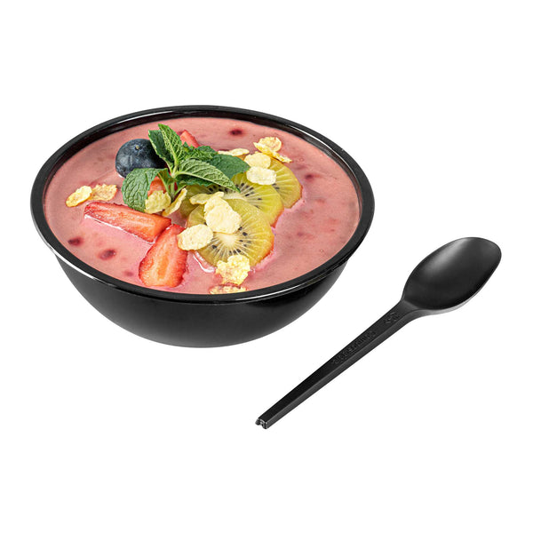 Restaurantware Basic Nature Black CPLA Plastic Spoon - Heat-Resistant Compostable - 6 1/2" X 1 1/4" X 1/2" - 250 Count Box