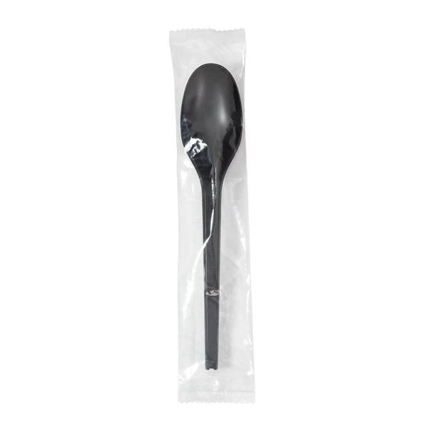 Restaurantware Basic Nature Black CPLA Plastic Spoon - Wrapped Heat-Resistant Compostable - 6 1/2" - 250 Count Box