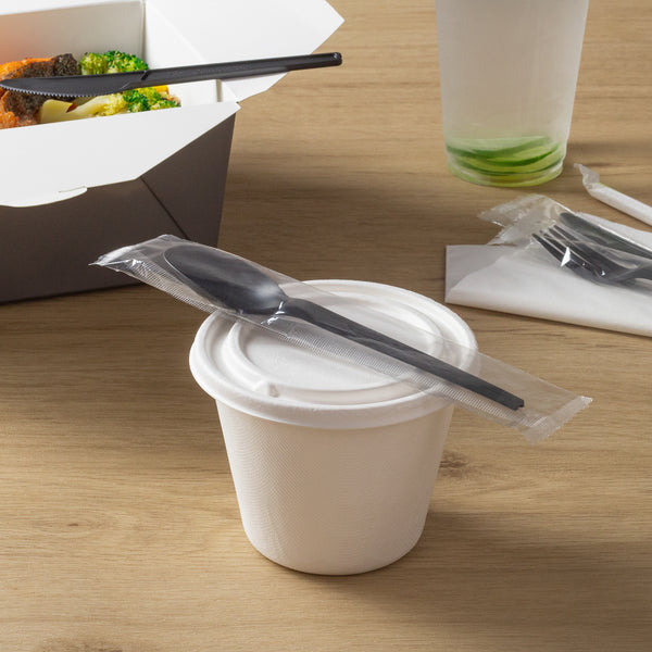 Restaurantware Basic Nature Black CPLA Plastic Spoon - Wrapped Heat-Resistant Compostable - 6 1/2" - 250 Count Box