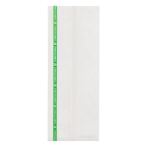 Restaurantware Basic Nature Clear Plastic Bag - No Flap Home Compostable High Clarity Heat Sealable - 10" X 3 3/4" - 100 Count Box