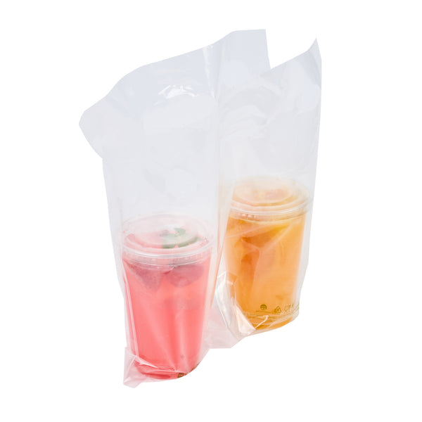 Restaurantware Basic Nature Clear Plastic Drink Carrier Bag - Fits 2 Cups Biodegradable - 12 1/2" X 3 1/4" X 11" - 100 Count Box