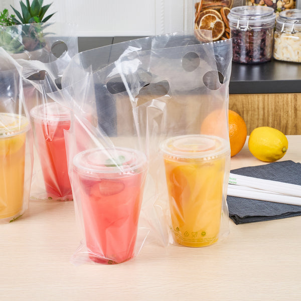 Restaurantware Basic Nature Clear Plastic Drink Carrier Bag - Fits 2 Cups Biodegradable - 12 1/2" X 3 1/4" X 11" - 100 Count Box