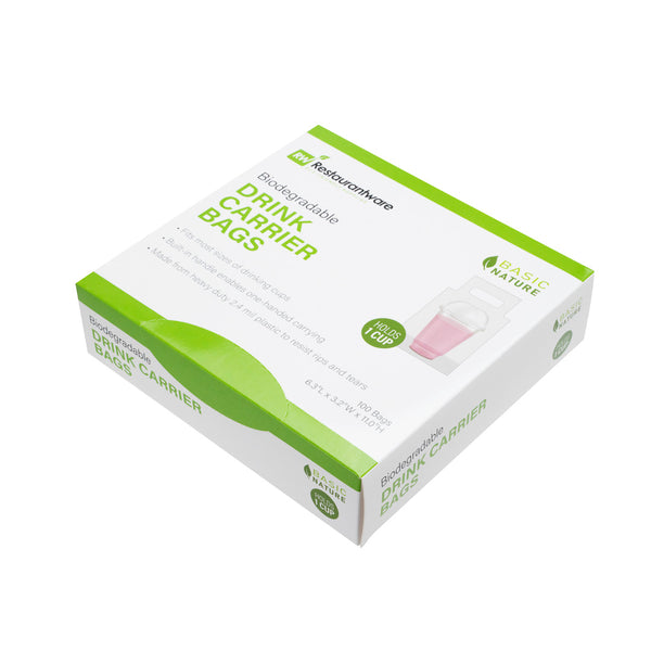 Restaurantware Basic Nature Clear Plastic Drink Carrier Bag - Fits 1 Cup Biodegradable - 6 1/4" X 3 1/4" X 11" - 100 Count Box