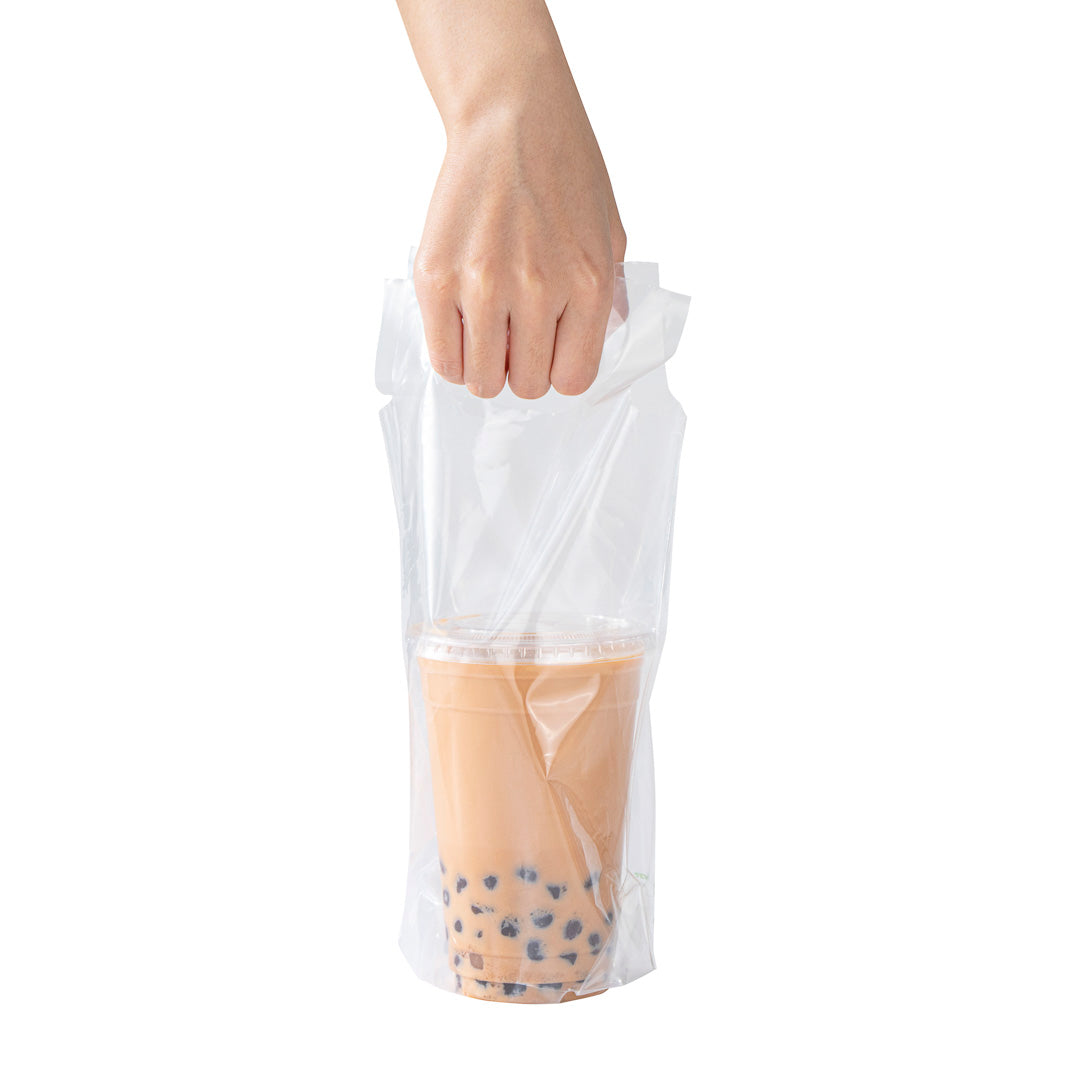 restaurantware Basic Nature Clear Plastic Drink Carrier Bag - Fits 1 Cup Biodegradable - 6 1/4" x 3 1/4" x 11" - 100 count box