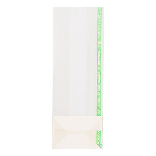 Restaurantware Basic Nature Clear Plastic Gusset Bag - Compostable Paper Insert Heat Sealable - 3" X 2" X 8" - 100 Count Box