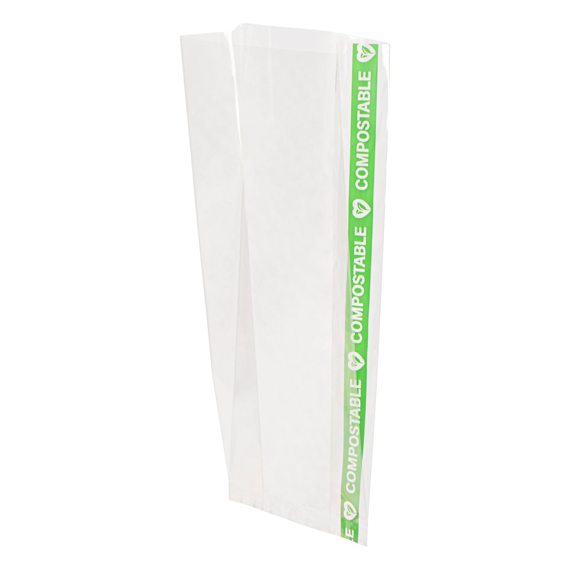restaurantware Basic Nature Clear Plastic Gusset Bag - Compostable High Clarity Heat Sealable - 2" x 1" x 5" - 100 count box
